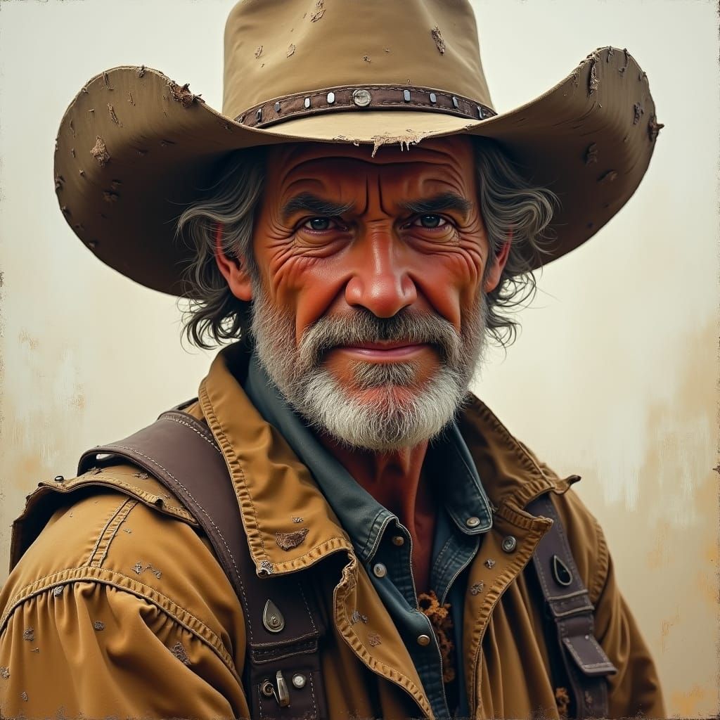 Weathered Cowboy Portrait in Oil Painting Style