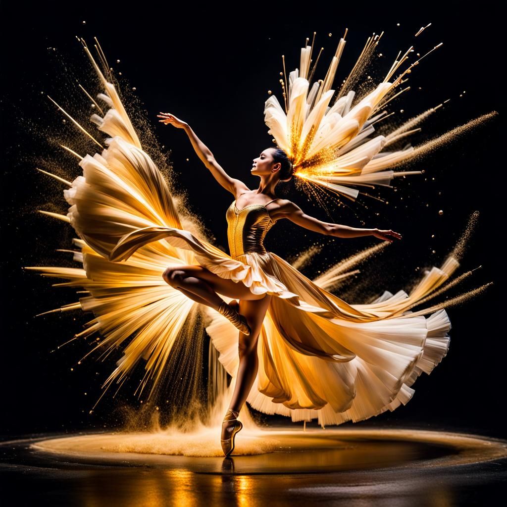 Golden Explosion Reveals Ballerina in Splash Art
