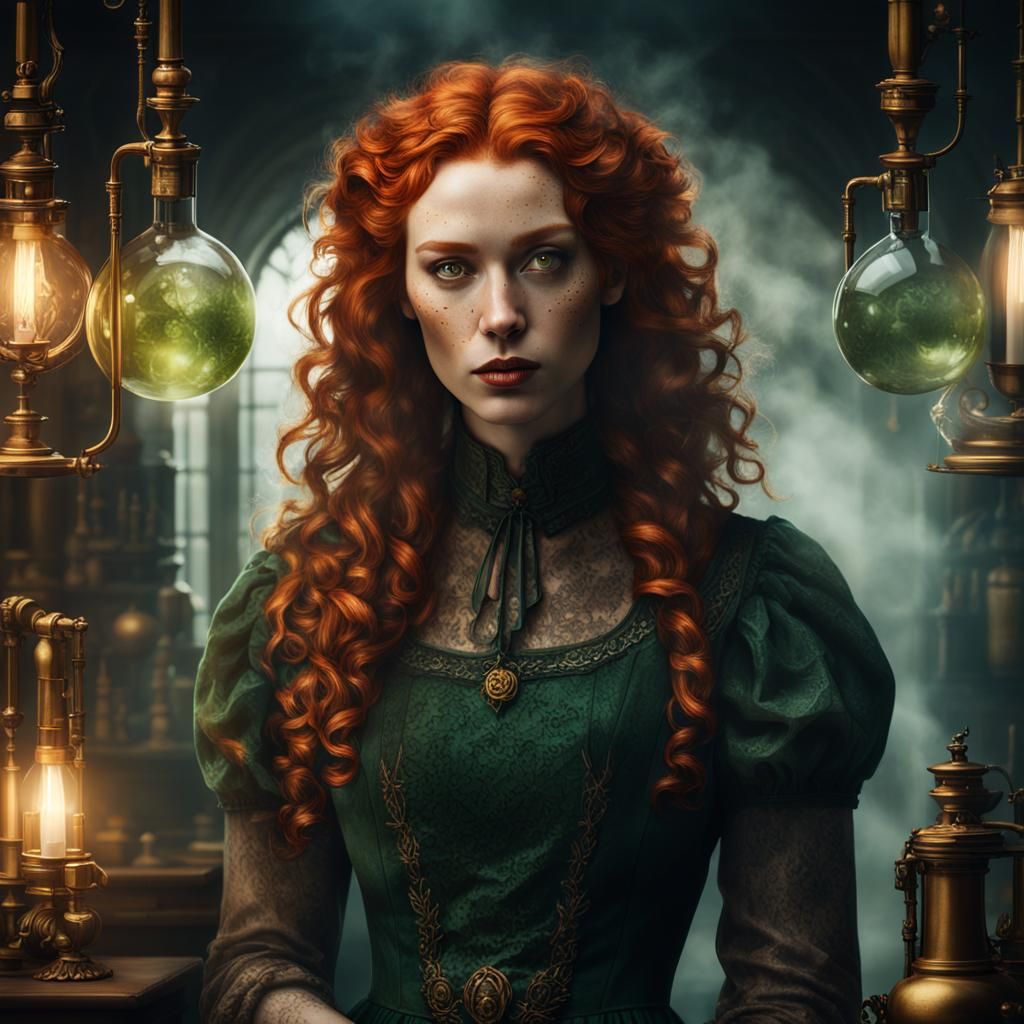 Red-Haired Alchemist in Art Nouveau Style