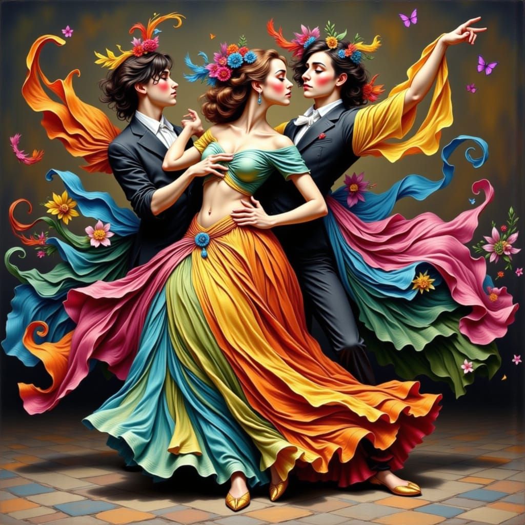 Dynamic Dance Action in Colorful Digital Art