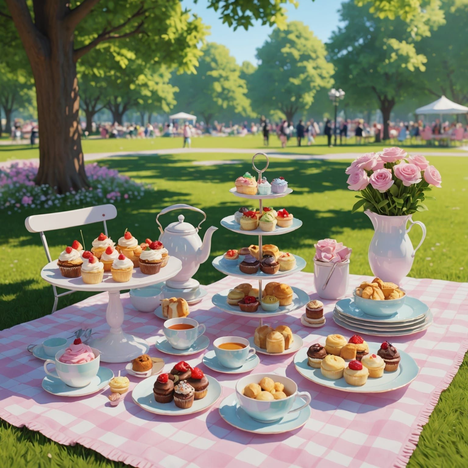 Pastel High Tea Picnic in Sunny Anime Park