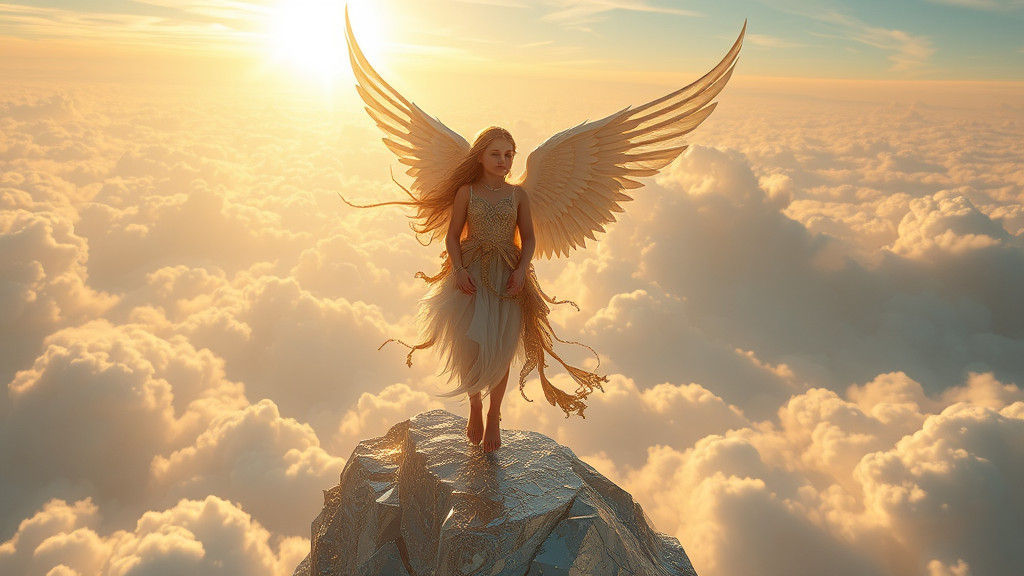 Heavenly Child Stands at the Crystal Precipice with Pearlesc...