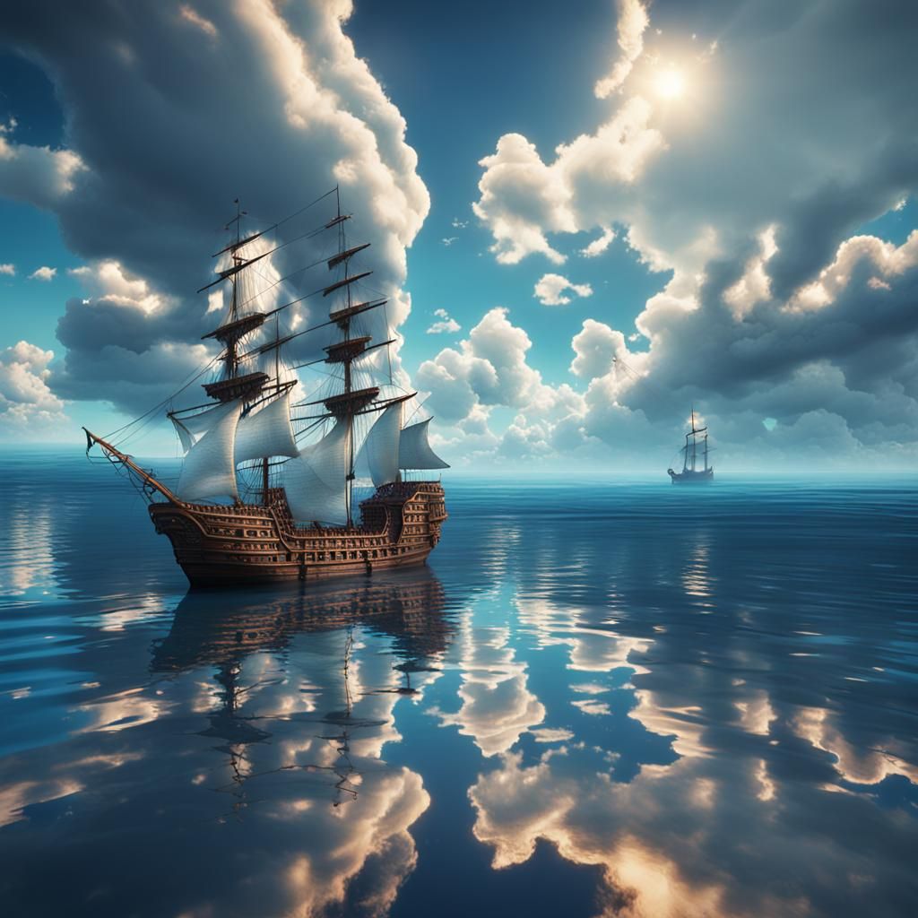 Tropical Sea with Galleon: Matte Painting