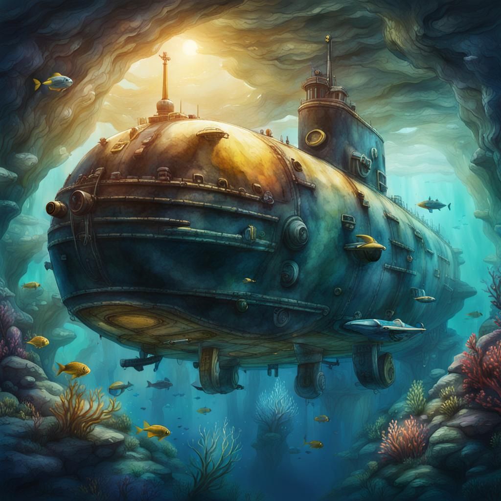 Watercolor Submarine Fantasy Concept Art