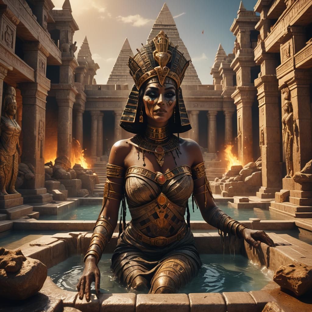 Hot Mummy in Pyramid Bath: Fantasy Concept Art