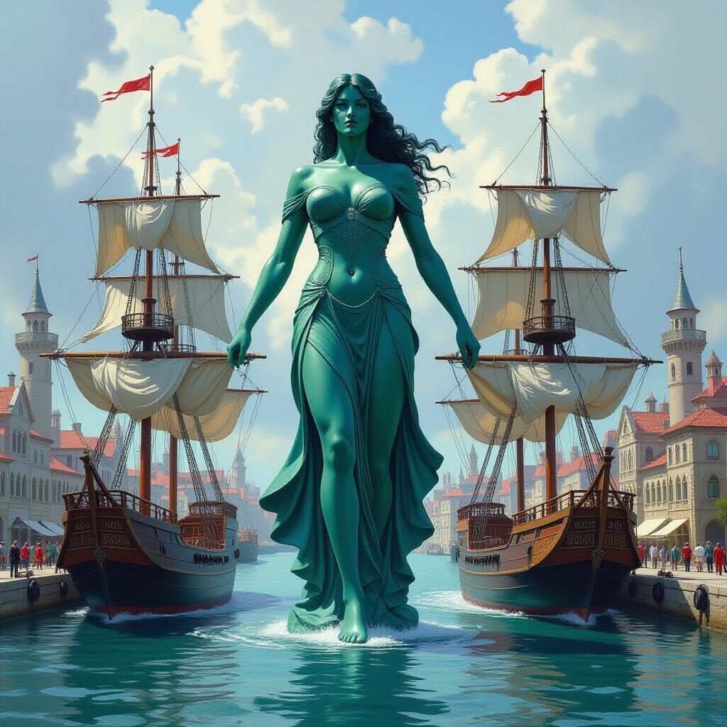 Fantasy Harbor Protected by Sea Goddess Statue