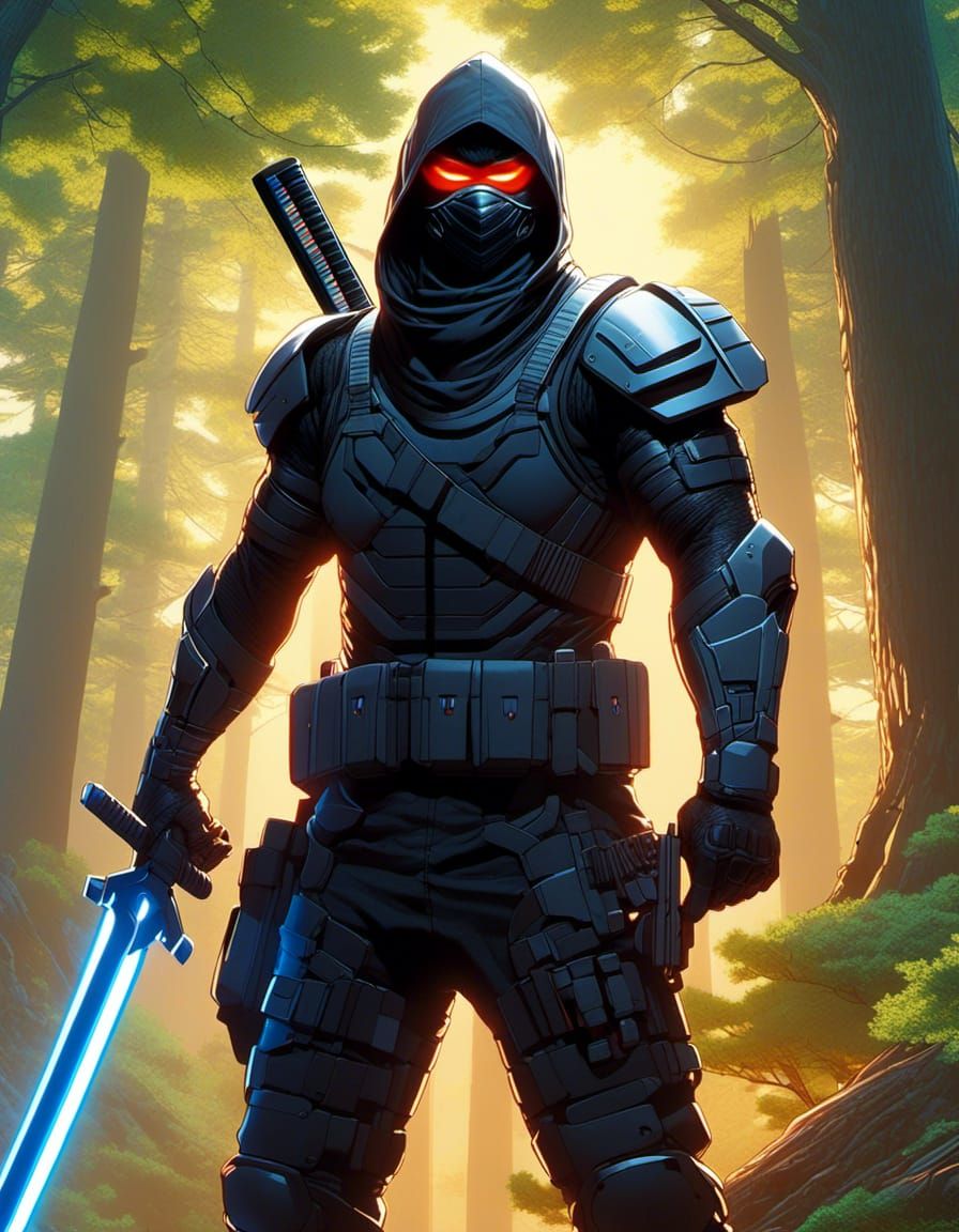 2D picture of a half human, half animal sci-fi ninja armed w...