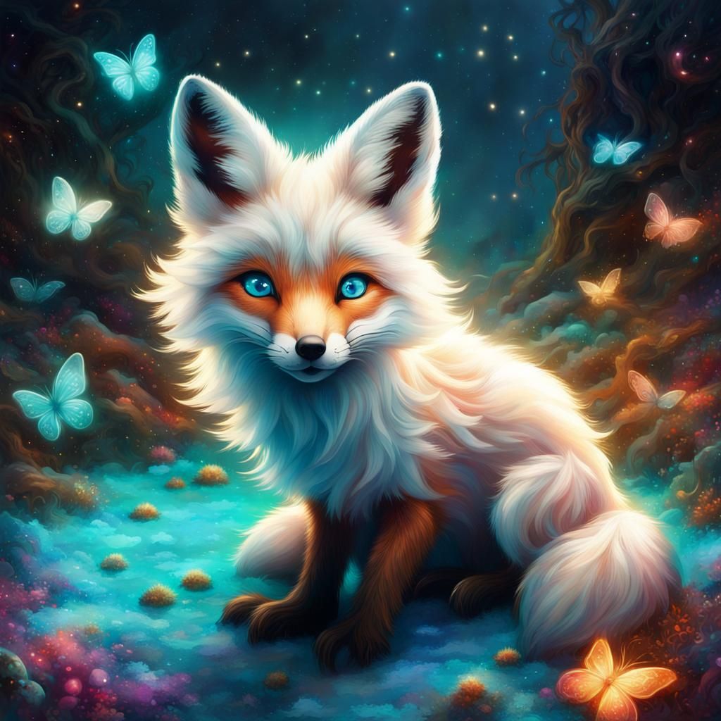 Bioluminescent Fox in a Neon Night Sky