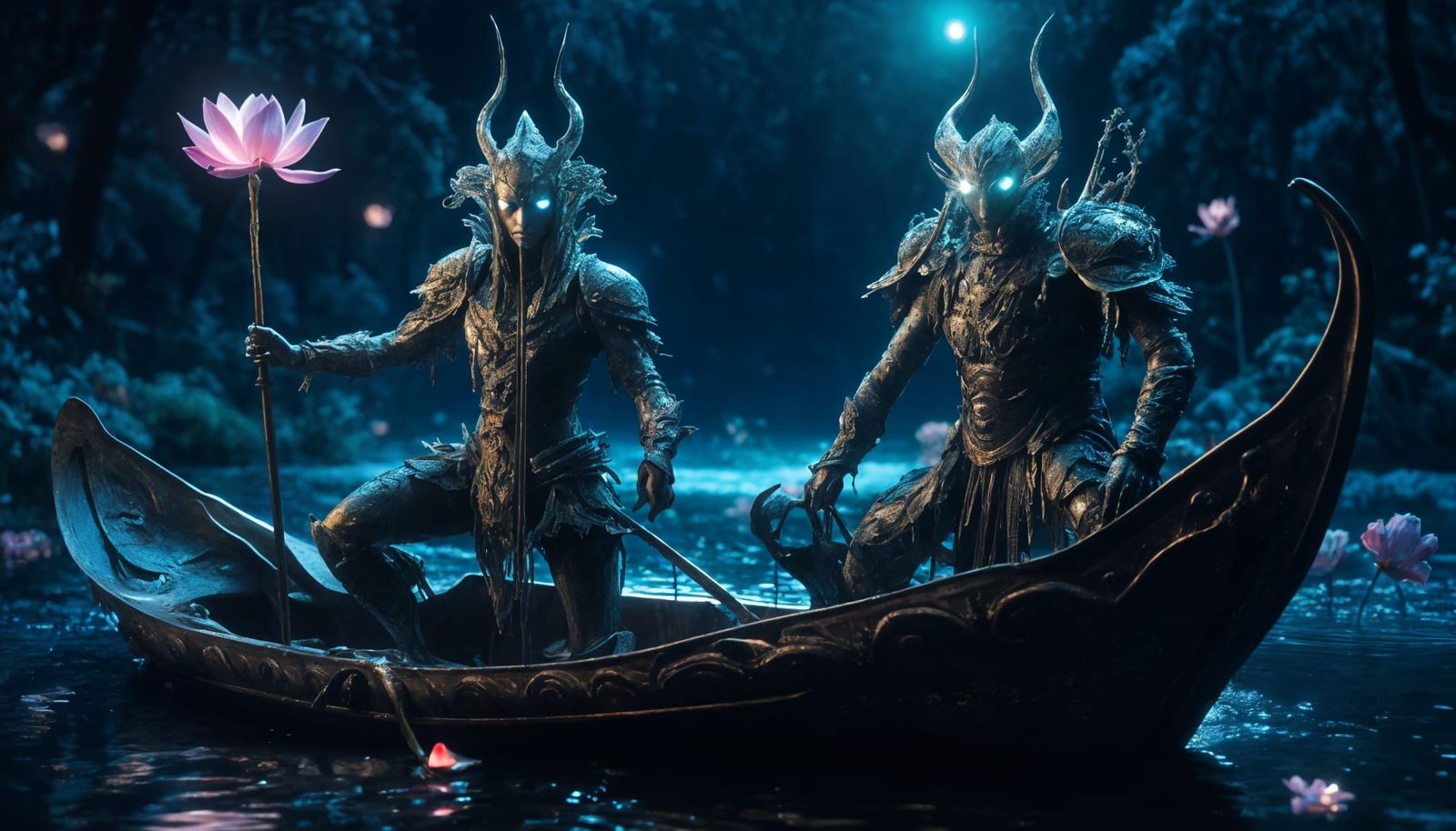 Otherworldly Warrior Fishing in Magical Forest