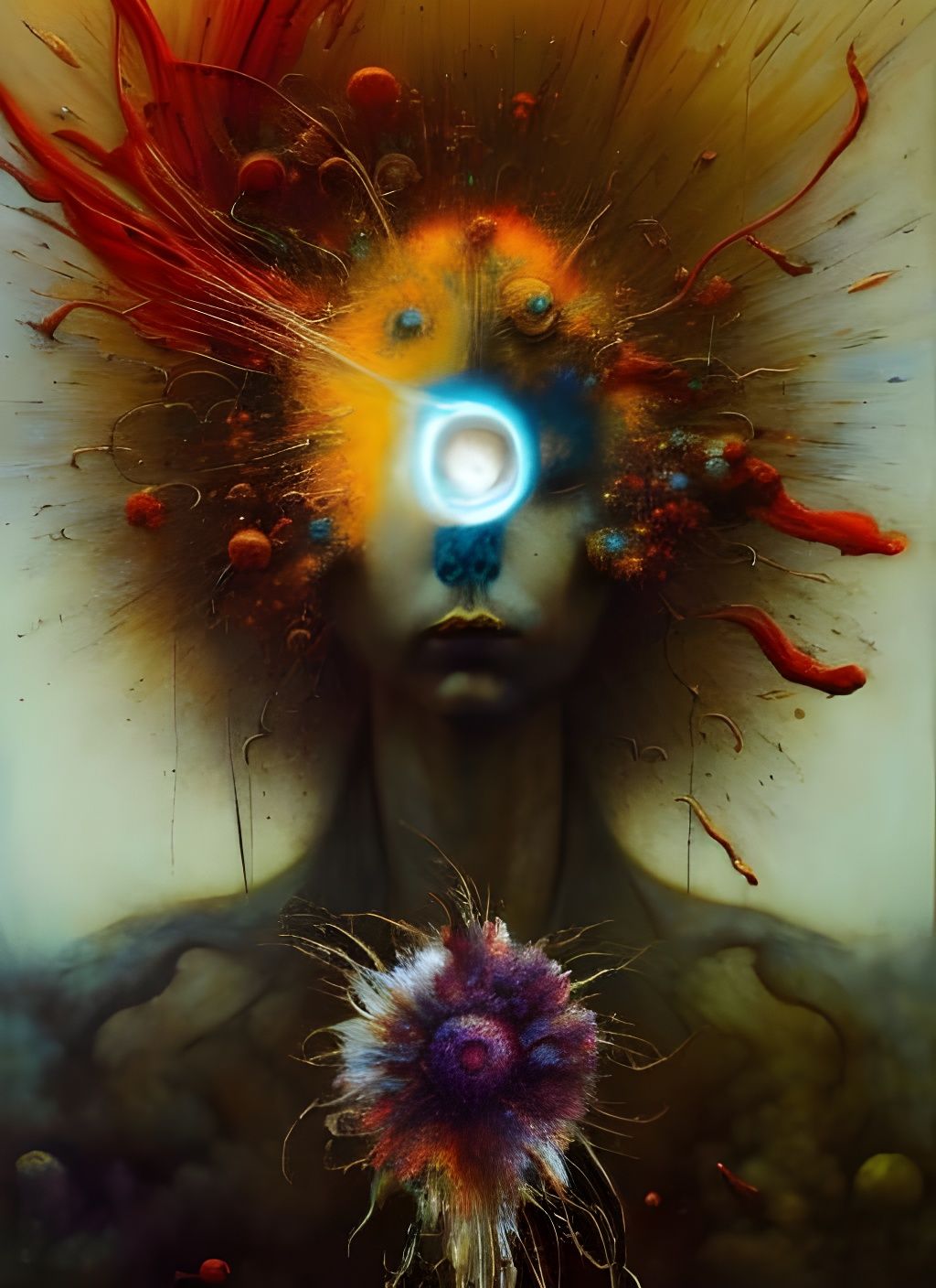 Exploding Cosmic Flower in Mixed Media Art