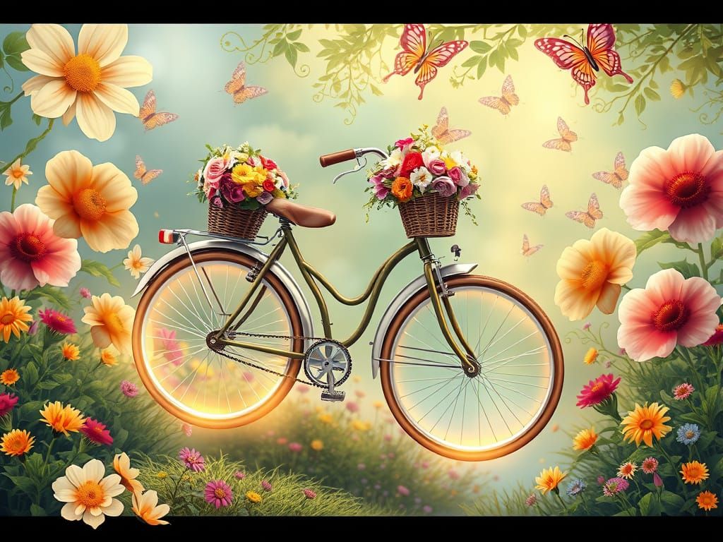 Whimsical Bicycle in Dreamlike Garden