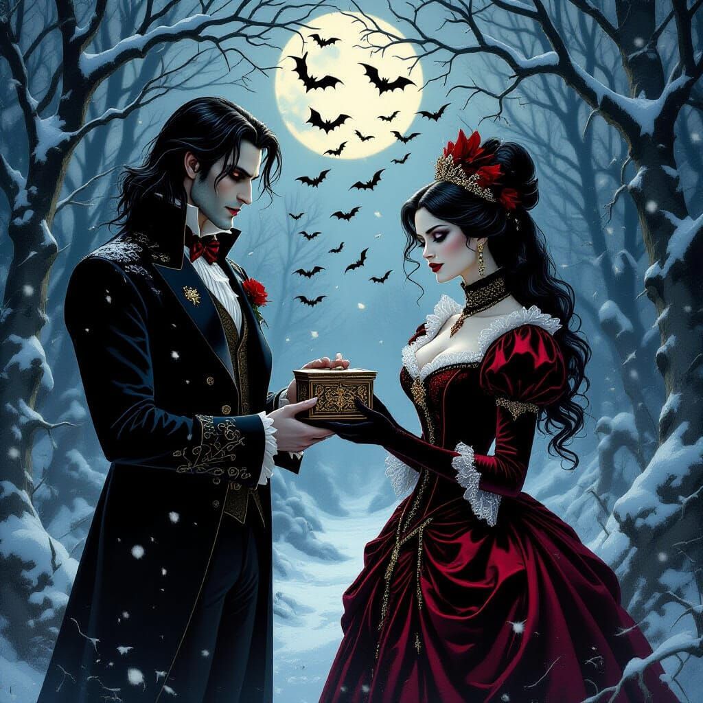 Vampire Couple in Enchanted Forest, Victorian Style