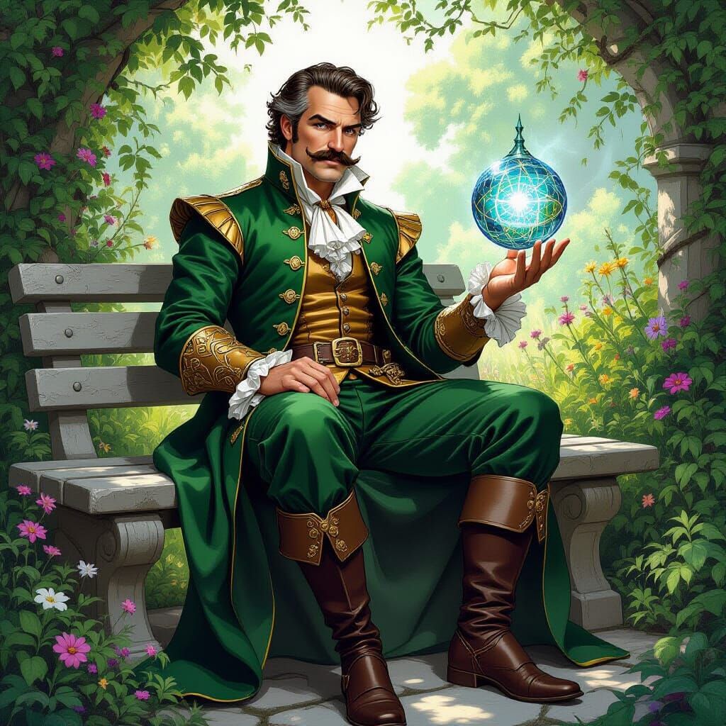 Gentleman with Artifact in Renaissance Garden