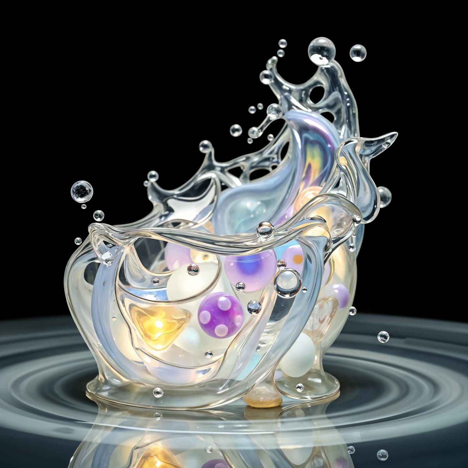 Moonlit Enamel Masterpiece: A Whimsical Water Scene