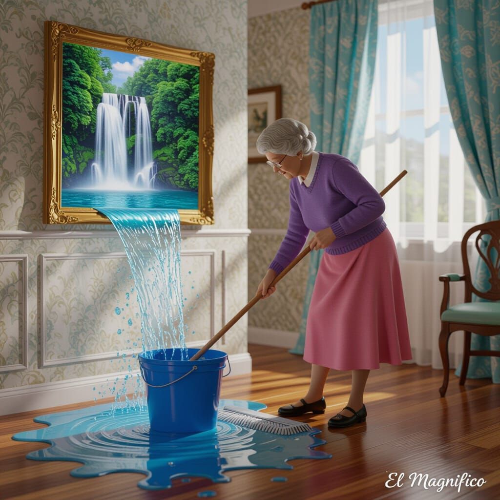 Surreal Waterfall Painting Creates Indoor Flood Scene