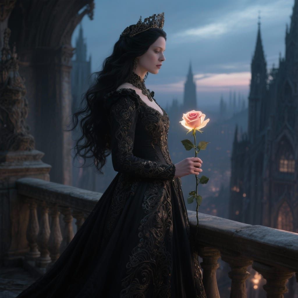 Twilight Gothic Queen with Glowing Rose