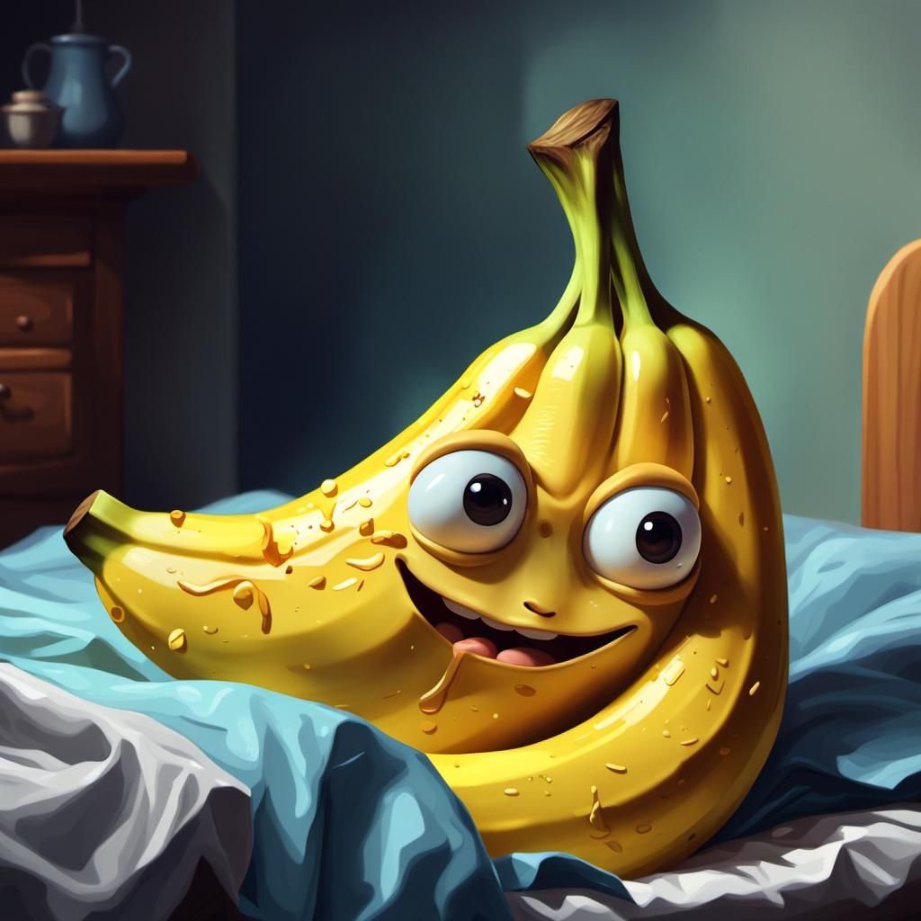 Vibrant Oil Portrait of a CGI Banana in Bed