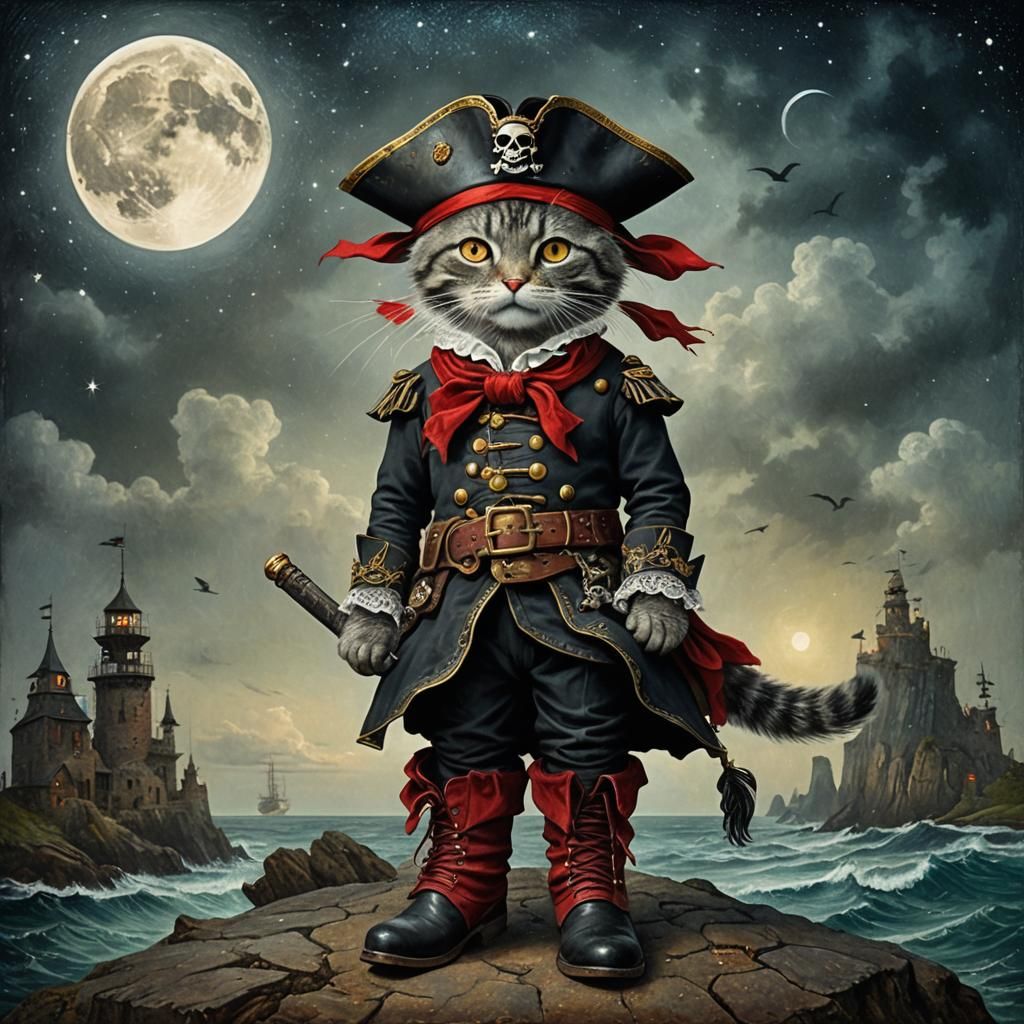One pirate Cat wearing a pair of boots in costume and hat Fo...