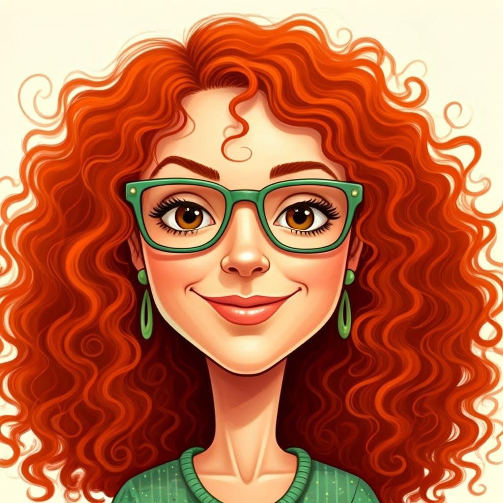 Whimsical Portrait with Red Hair and Green Glasses
