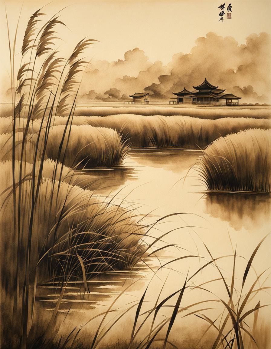 Mouse in Sepia Ink Wash Painting, Chinese Style