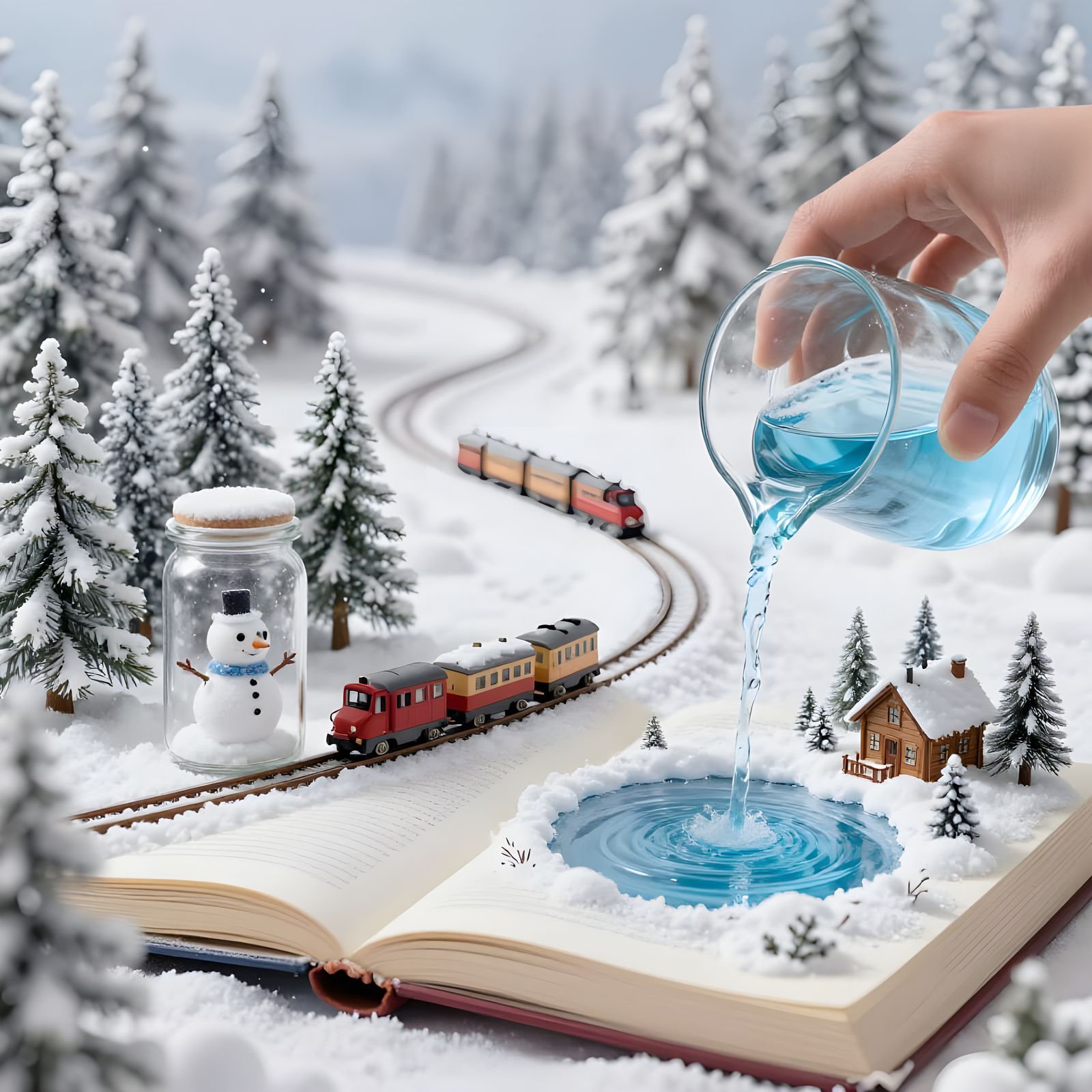 Winter's Magic in Miniature Worlds on Open Book Pages