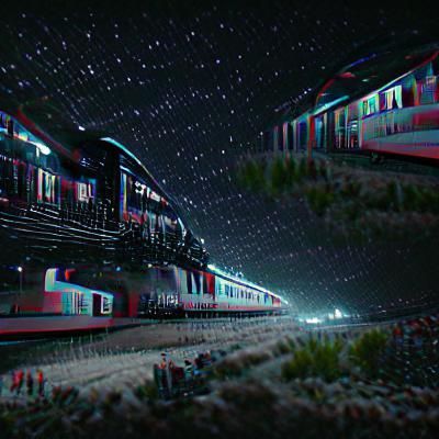 Night Train Through Dark Landscape