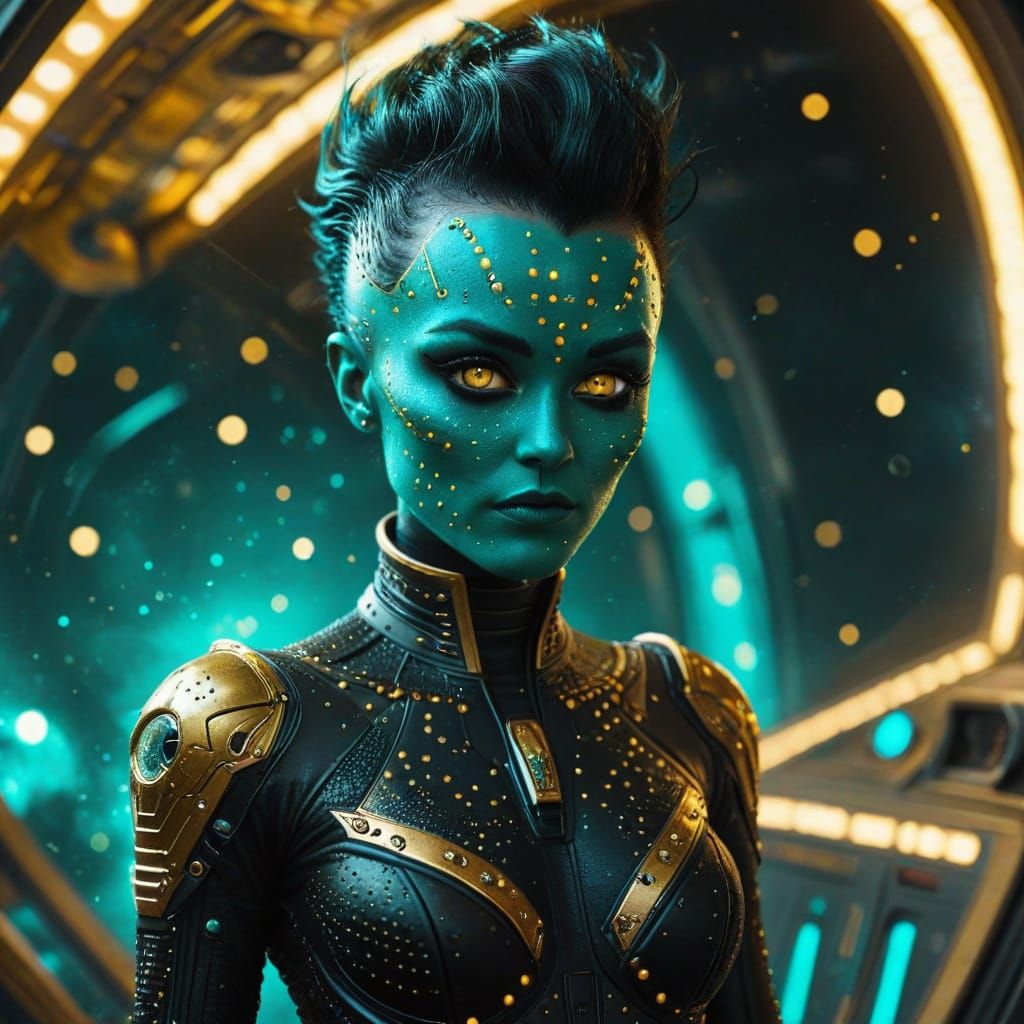Exotic Alien Woman with Golden Accents