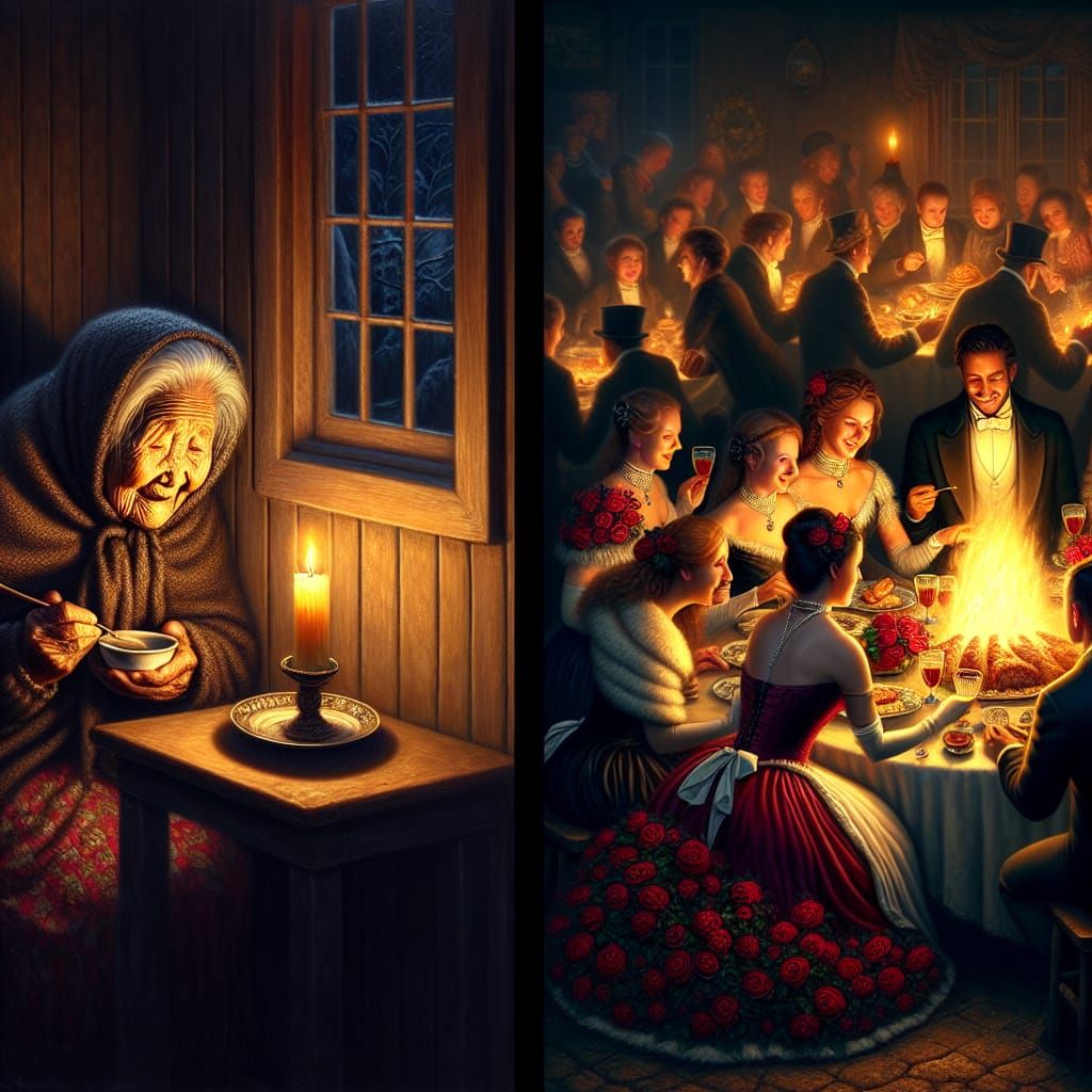 Victorian Era: Elderly Woman and Elite Feast