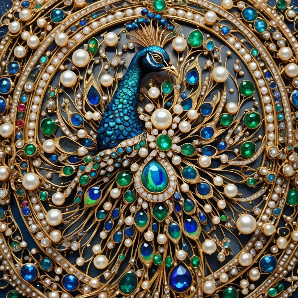Antique Peacock Brooch with Precious Gemstones