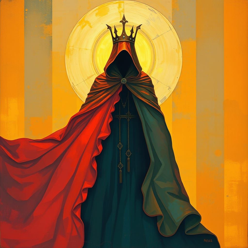 Enigmatic King in Vibrant, Fantastical Attire