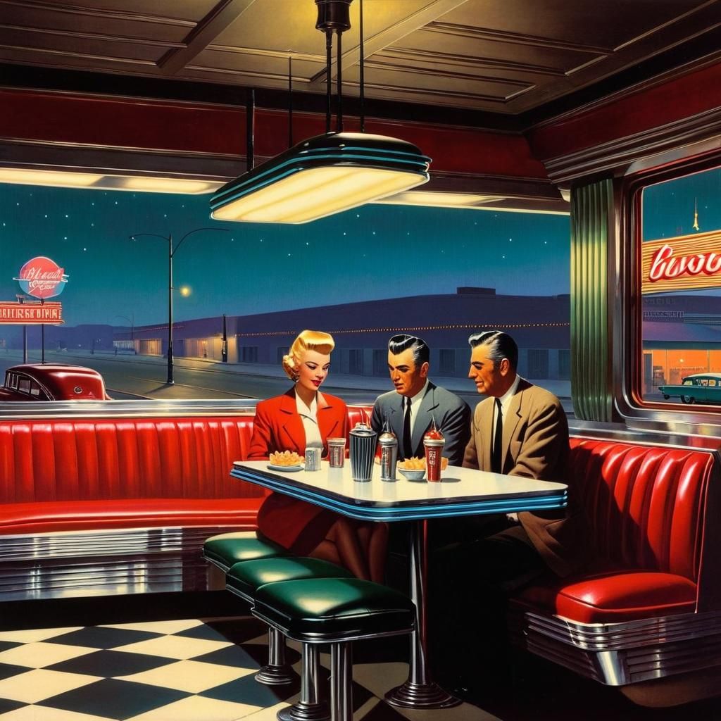 1950s Diner at Night: Hopper-esque Sci-Fi
