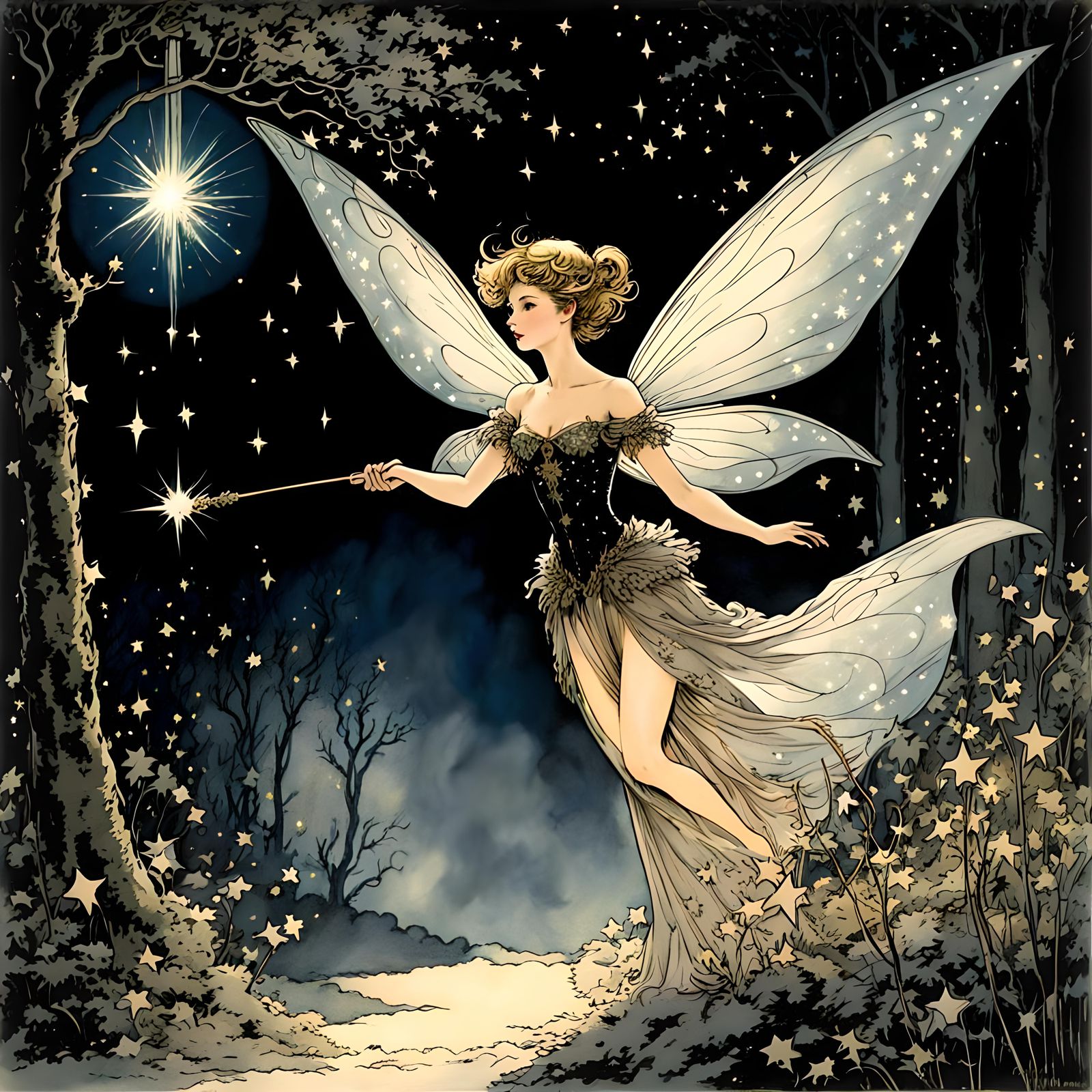 Beautiful fantasy pixie  flitting about the magical forest s...