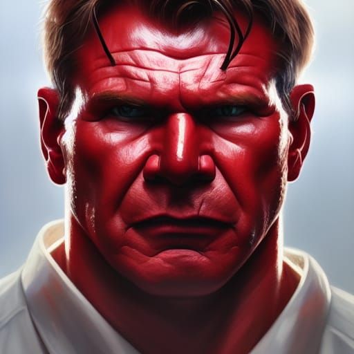 Harrison Ford as Red Hulk: Photorealistic Portrait