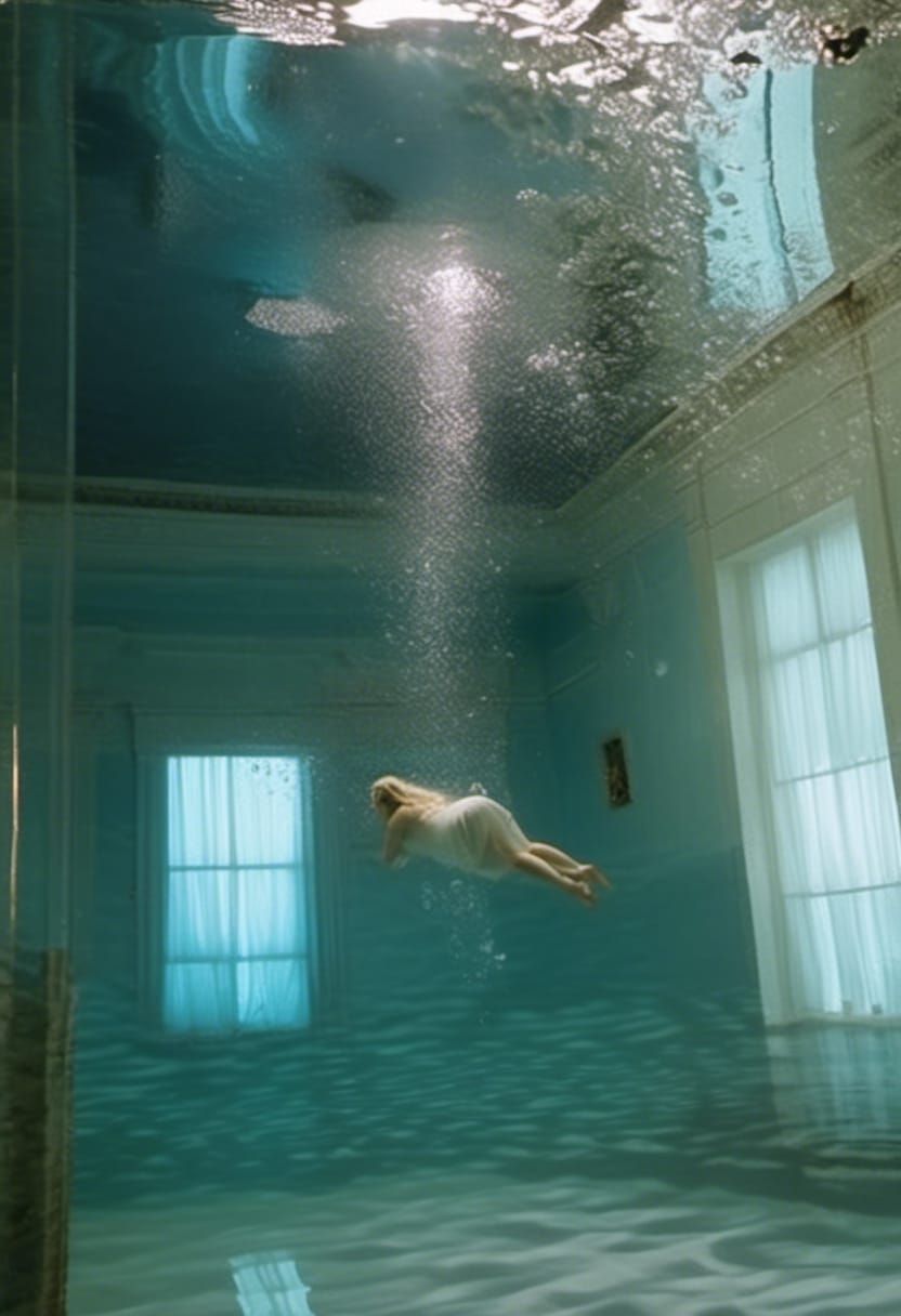 Underwater Ballroom Scene with Floating Figure