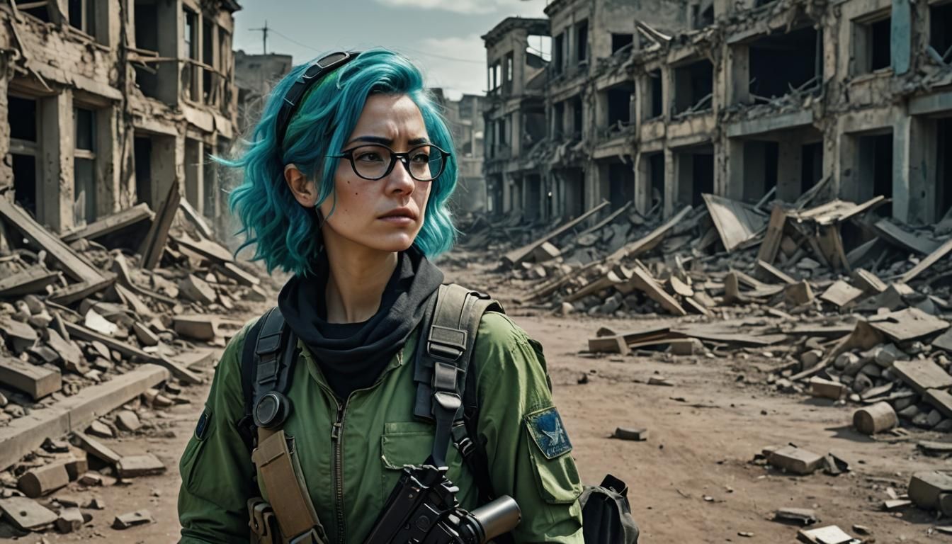 Sad Revolutionary Woman in Futuristic Sci-Fi War