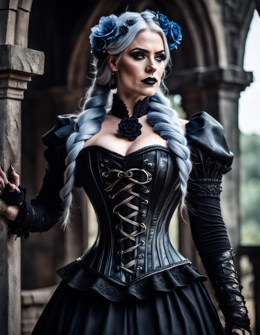 Female Demonologist in Gothic Corset: Cinematic Portrait