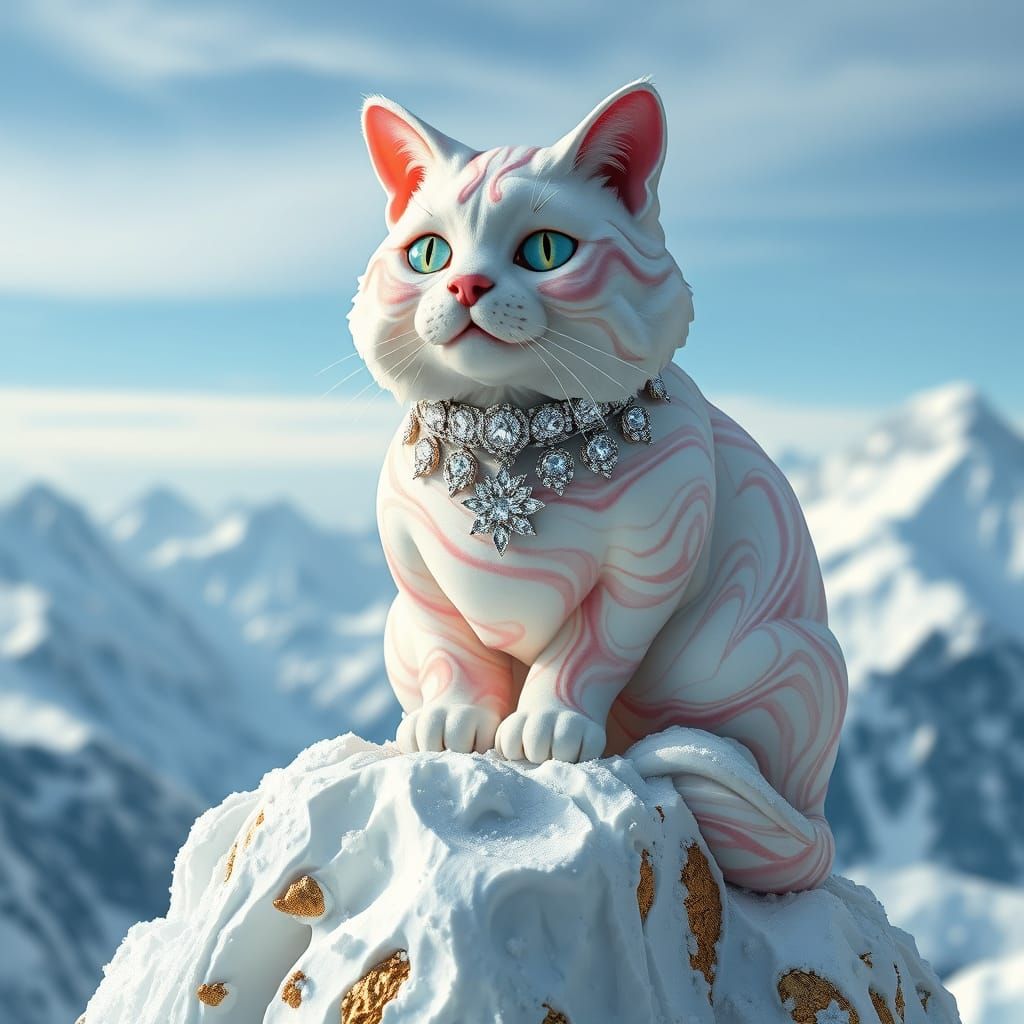 Ice Cream Pallas Cat Sculpture on Snowy Mountain