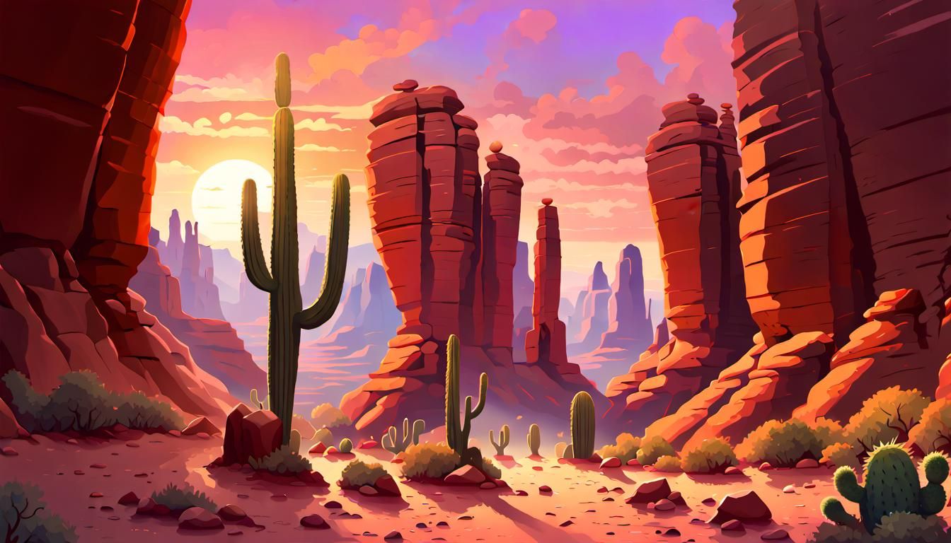 Cactus Family Adventure in Desert Canyon