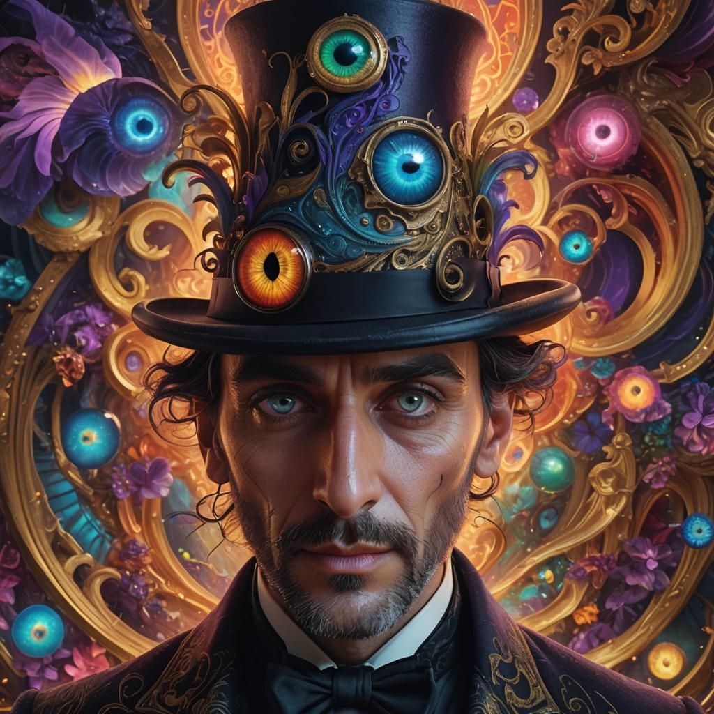 Eye-Head Man in Top Hat, Fantasy Art