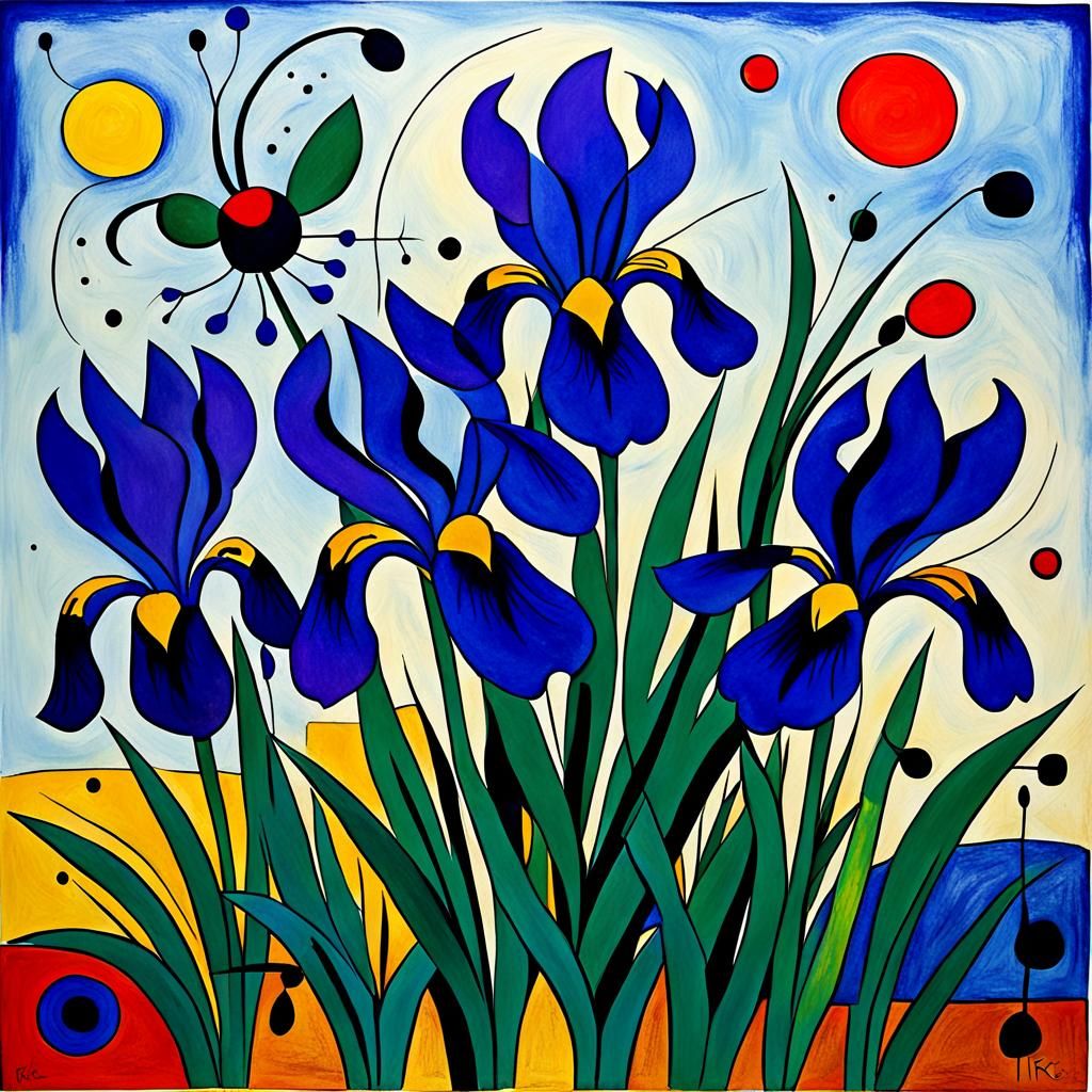 Irises in a Surrealist Abstract Style