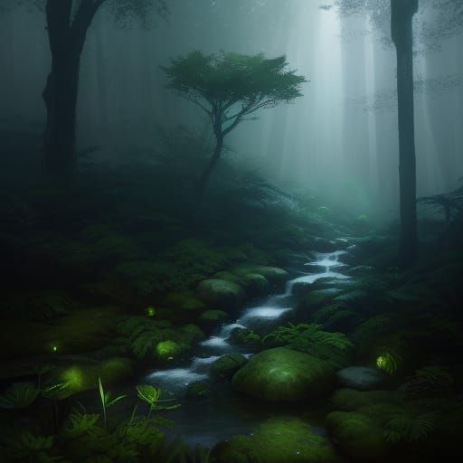 Mystical Forest Rain in Ethereal Light