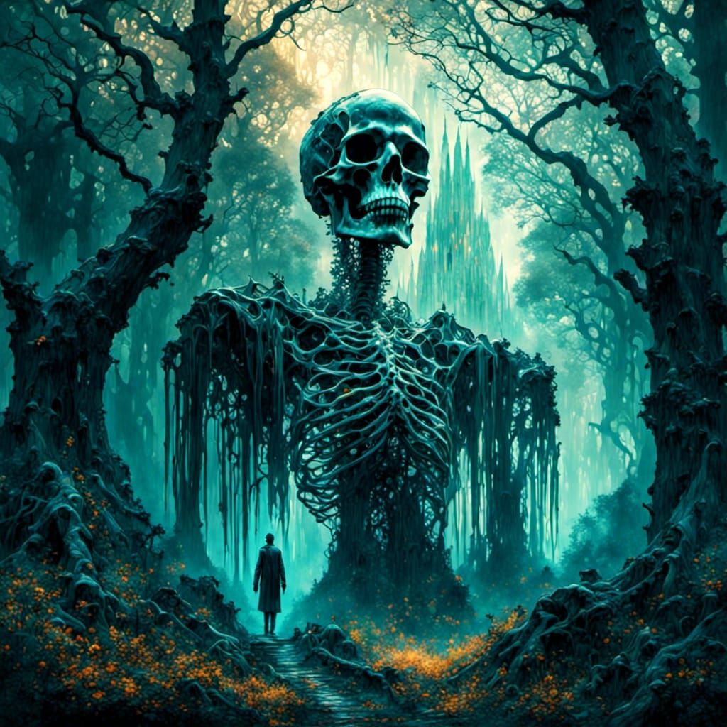Ghostly Skeletons in Surreal Forest