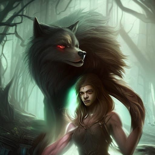 Regal Werewolf Woman in Dark Fantasy Style