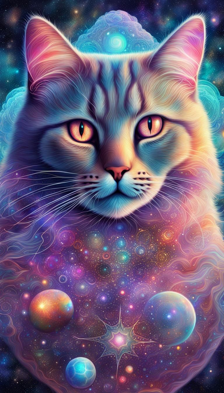 Magic Cat in Holographic Cosmic Illustration