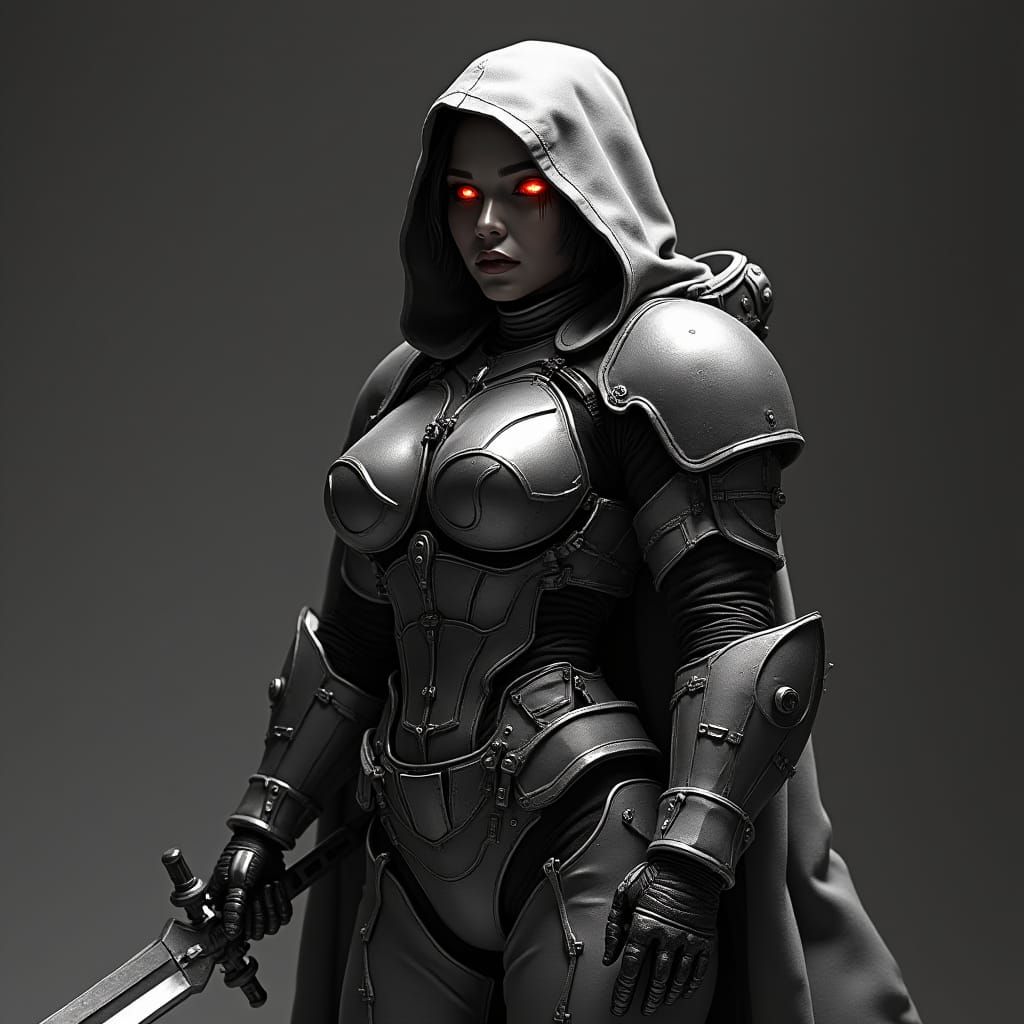 Sci-Fi Warrior Portrait in Black and White