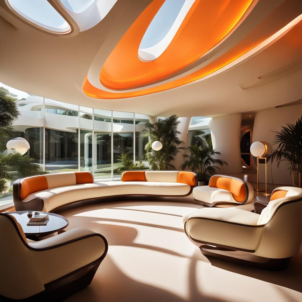 Art Deco Retro-Futuristic Building with Flowing Lines