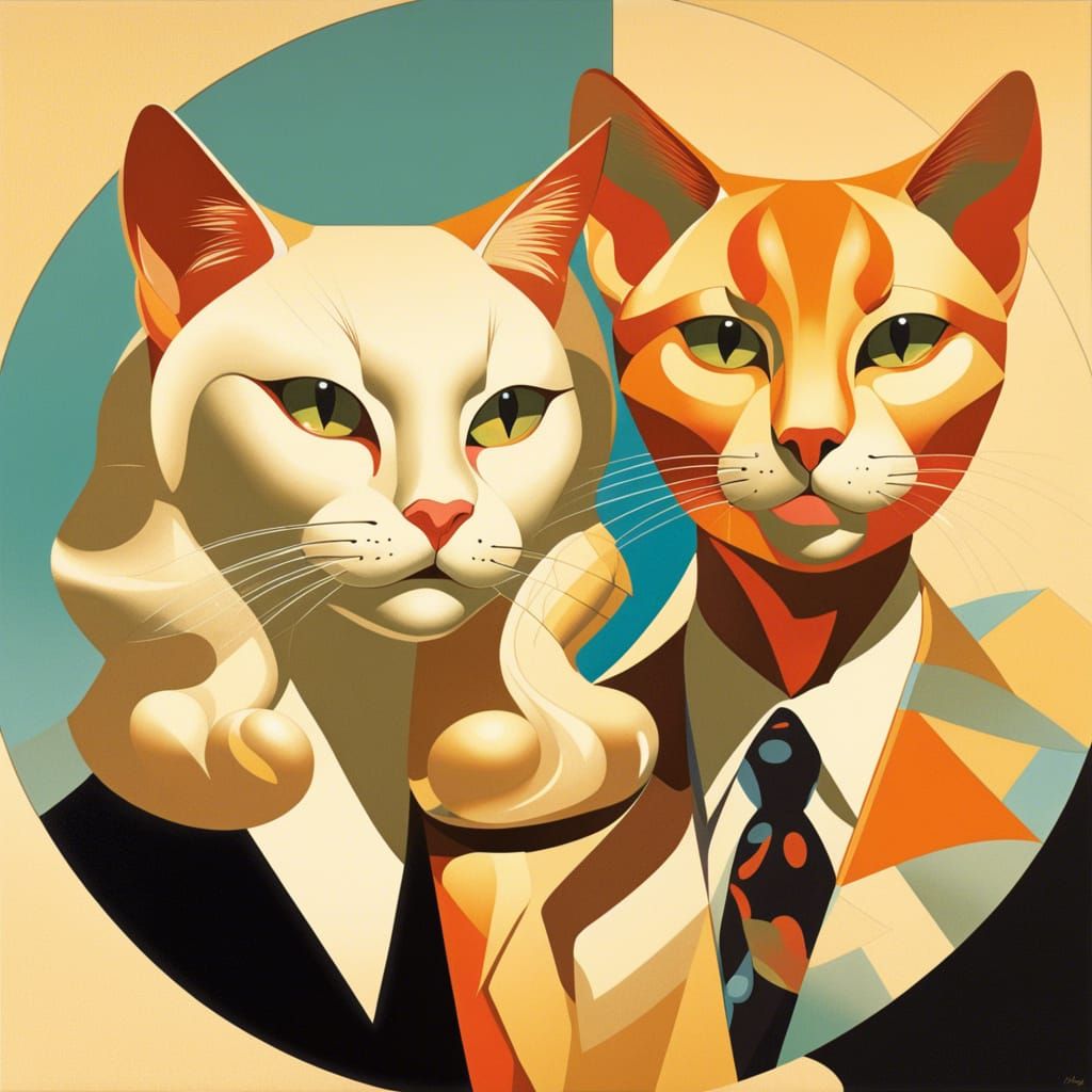 Anthropomorphic Cat Portrait in Abstract Geometric Style