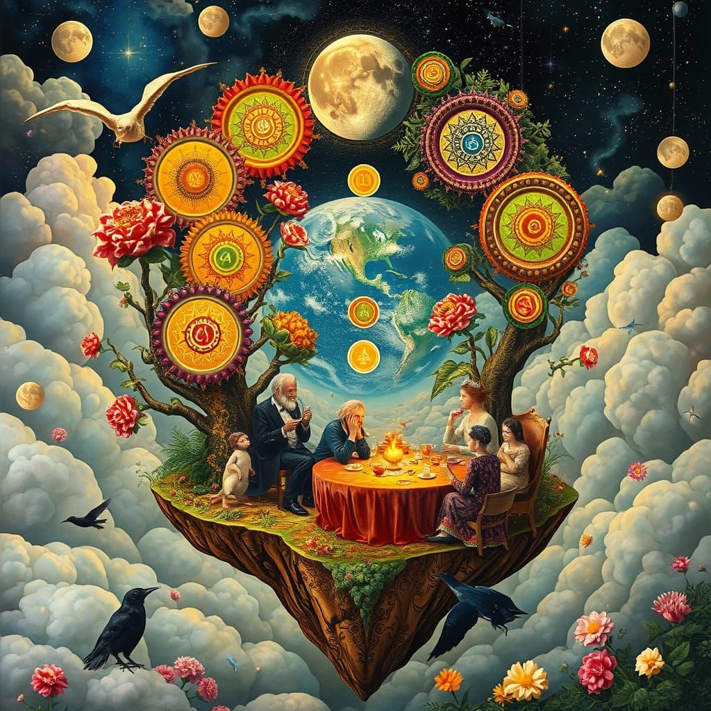 Surreal Tea Party on Floating Island, Fantasy Art