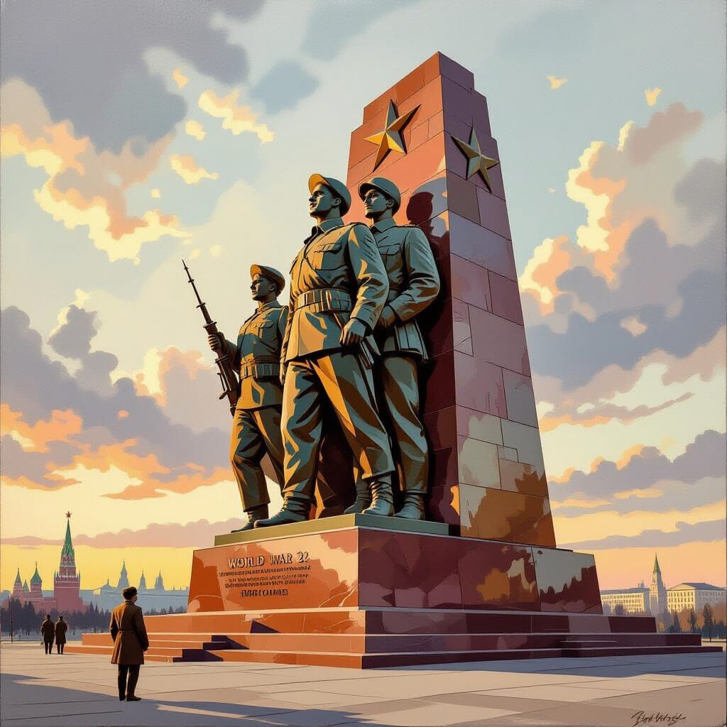 WW2 Heroes Monument in Russia: Gouache Painting