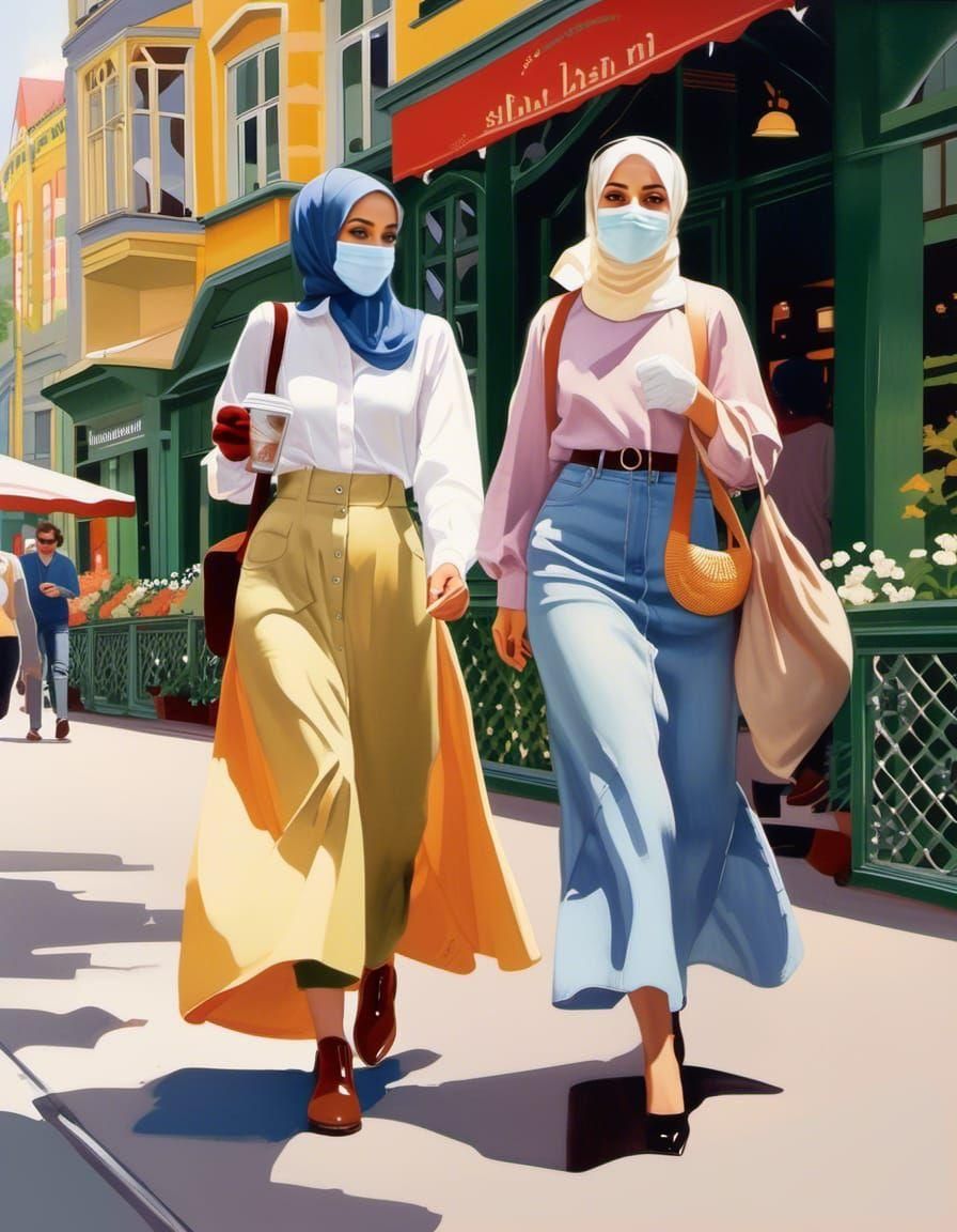 Watercolor Portrait of Two Hijabi Women in Copenhagen